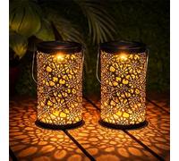 Festive Lights Juego de 2 farolillos solares marroquíes para exteriores, color negro, resistentes a la intemperie, farolillos marroquíes, decoración Ramadán