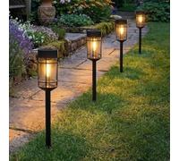 Festive Lights Paquete de 4 faroles solares para jardín, luces de camino con efecto de filamento negro de 46 cm, LED blanco cálido, iluminación de pasarela y bordes, luces de paisaje impermeables IP44