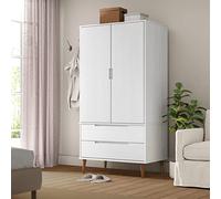 Festnight Armarios de Dormitorio de Maciza Pino Armarios Dormitorio 2 Puertas 2 Cajones Dormitorio Juvenil Armario Ropero Madera 90x55x175 cm Blanco