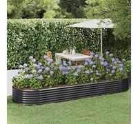 Festnight Arriates de Jardín Oval, Jardinera Elevada Metalico, Jardineras Exterior Grandes, Huerto Urbano Terraza, Jardinera Maceteros de Acero con Recubrimiento, Gris Antracita 322x100x36 cm