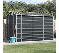 Festnight Caseta de Jardín de Metálica 191 x 300 x 198 cm Cobertizo Exterior de Acero Galvanizado con Puerta Corredera y Estante de Leña Gris Antracita