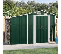 Festnight Caseta de Jardín de Metálica 277x93x179 cm Cobertizo Exterior de Acero Galvanizado con Puerta Corredera y Estante de leña, Ventilaciones para Almacenamiento de Herramientas Verde