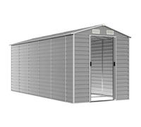 Festnight Caseta de Jardín Grande 191 x 470 x 198 cm Cobertizo Exterior de Acero Galvanizado con Puerta Corredera y Estante de leña, Ventilaciones para Almacenamiento de Herramientas Gris Claro