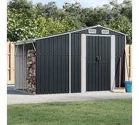 Festnight Caseta Jardin Exterior Metalica, Cobertizo Jardin Exterior de Acero Galvanizado, con Leñero y Salidas de Ventilación, Cobertizos para Herramientas, Antracita 277x192.5x179 cm