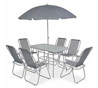 Festnight Conjunto de Muebles para Jardín con 6 Sillas 1 Mesa de Comedor y Sombrilla Paraso,Texteline y Acero,Gris
