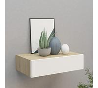 Festnight Estante con Cajón de Pared, Estanteria Pared, Estante con Cajon, Msitas de Noche Colgantes, Estantes Flotantes,para Cocina, Salón y Pasillo Roble y Blanco 40 x 23.5 x 10 cm