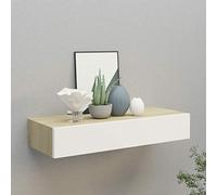 Festnight Estante con Cajón de Pared, Estanteria Pared, Estante con Cajon, Msitas de Noche Colgantes, Estantes Flotantes,para Cocina, Salón y Pasillo Roble y Blanco 60 x 23.5 x 10 cm