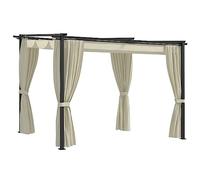 Festnight Pérgola de Jardín con Techo Retráctil, Pérgola de Metal 3x3m, Gazebo de Exterior con Paredes Laterales, Cenador para Jardín Patio o Terraza Tela Poliéster Resistente al Agua y UV Crema