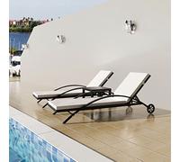 Festnight Set de 2 Tumbonas Piscina y Mesa, Tumbonas Jardin Exterior,Tumbona con Ruedas,Respaldo Regulable,Estructura de Acero,200x65x39cm,Negro