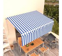 Festnight Toldo Motorizado 4.5 x 3 m con Persiana, Toldo Eléctrico y Manual Retráctil,Toldo Articulado Eléctrico con Mando a Distancia, para Terraza, Jardín Azul y Blanco