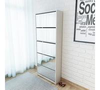 Festnight Zapatero con Espejo Estrecho 63 x 17 x 169,5 cm - Mueble Recibidor 5 Puertas Abatibles - Organizador de Zapatos Blanco