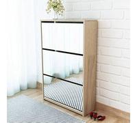 Festnight Zapatero con Espejo Zapatero Estrecho 102,5 x 63 x 17cm Mueble Recibidor 3 Puertas Abatibles Mueble Zapatero Organizador de Zapatos Roble