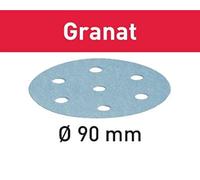 Festool Disco de lijar STF D90/6 P100 GR/100 Granat | 90 mm de diámetro, patrón de extracción de polvo de 6 agujeros, grano P100, serie Granat, número de pieza 497366