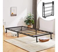 FetiNes Cama Plegable para 1 Persona de Metal, Marco de Cama Individual, 90 x 190 cm, Marco de Cama Plegable con 4 Ruedas, Negro