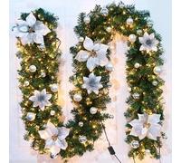 FGHB 2.7M / 9FT Guirnalda Navidad,Guirnaldas Navideñas con Luces,y 220 Puntas de Ramas, con 30 LED Luces,para Escaleras,Chimenea,Puerta, Interior/Exterior Decoracion Navidad