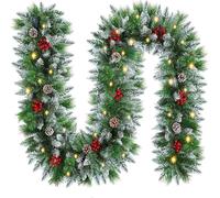 FGHB 2.7M / 9FT Guirnalda Navidad,Guirnaldas Navideñas con Luces,y 220 Puntas de Ramas, con 30 LED Luces,para Escaleras,Chimenea,Puerta, Interior/Exterior Decoracion Navidad