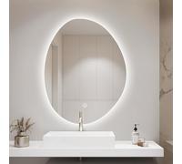 FGXHHS Espejo de tocador Moderno Ovalado Irregular LED de 100 cm, 80/90 cm, asimétrico, con luz Ajustable de 3 Colores y función antivaho (24 x 16 Pulgadas).