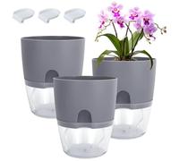 Fhioevt 3 Piezas Maceta Autorriego Pequeñas Macetas Autorriego Interior y Exterior Macetas con Sistema Auto Riego Plantador Plástico Decorativas Macetas para Hierbas Jardín Casa (Gris)