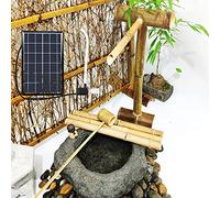 FHSLKXIM Kit de fuente de bambú con bomba y panel solar, balsas de bambú, cucharones de bambú y filtro de agua, decoración de jardín, paisajes, 60 cm, 80 cm