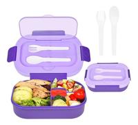 Fiambrera Bento 1300 ml - Hermética y Sin BPA, con 4 Compartimentos, Cuchara y Tenedor, Pegatinas - Apta para Microondas y Lavavajillas - Ideal para Niños y Adultos