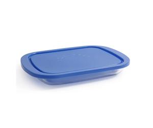 Fiambrera Hermética de Vidrio IGLOO Borgonovo 800 ml con Tapa Plana Azul | Recipiente Rectangular 26 x 18,5 x 4 cm | Apta para Frigorífico y Lavavajillas