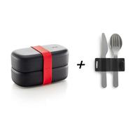 Fiambrera LUNCHBOX TO GO 1 l, con cubiertos, negro / negro, Lékué