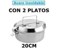 Fiambrera Metalica De Acero Inoxidable Con 2 Platos: 20 cm. Lunch Box, Fiambrera Metalica, Porta Alimentos Metalico,GERIMPORT,FESPU