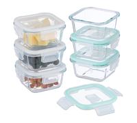 Relaxdays Fiambreras cristal con tapa set blanco,transparente,turquesa