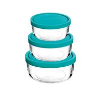 Fiambreras de Cristal Herméticas BORMIOLI Set de 3 | Tuppers Rectangulares, Redondos y Cuadrados de 450ml-3710ml para Comida | POPPY&MARTI
