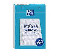 Ficha Bristol 14,8 x 21 cm, 5 x 5 blanco, perforada Oxford, bloque de 60, lote de 5