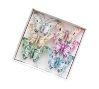 Fictory 6 adornos para árbol de Navidad, pinzas de pelo de mariposa iridiscente con purpurina de doble capa, decoraciones festivas para fiestas de vacaciones y decoración del hogar