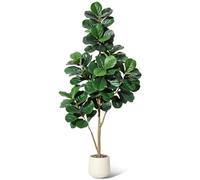 Fiddle Leaf - Higuera artificial de 180 cm con maceta blanca y piedra triturada, planta artificial realista grande con musgo, barra de acero flexible, fácil de limpiar para salón, dormitorio, oficina