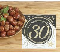 FIESTAS GUIRCA | 20 Servilletas 30 Años Desechables (16x16 cm) - Decoración de Mesa para Cumpleaños y Aniversarios Número 30 - Ideal para Celebraciones - Negro, Oro y Blanco
