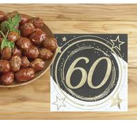 FIESTAS GUIRCA | 20 Servilletas 60 Años Desechables (16x16 cm) - Decoración de Mesa para Cumpleaños y Aniversario Número 60 - Ideal para Celebraciones y Eventos - Negro, Oro y Blanco