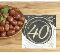 FIESTAS GUIRCA | 20 Servilletas Desechables 40 Años (16x16 cm) - Decoración de Mesa para Cumpleaños y Fiestas de Cumple - Ideal para Celebraciones y Eventos - Negro, Oro y Blanco