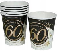 FIESTAS GUIRCA | 6 Vasos Desechables de 60 Años (240 ml) (9 cm) - Decoración de Mesa para Fiestas - Ideal para Celebraciones y Eventos - Negro, Oro, Blanco
