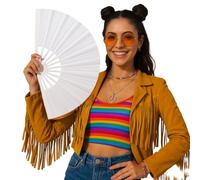 FIESTAS GUIRCA | Abanico de Tela Blanco (60x30cm) - Accesorio Elegante para Fiestas de Verano y Graduaciones - Ideal para Eventos y Celebraciones - Perfecto para Adulto - Blanco