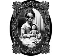 FIESTAS GUIRCA | Adhesivo Cuadro Niña (30x23 cm) - Decoración de Halloween para Fiestas y Celebraciones - Ideal para Ambientes Espeluznantes y Escenarios de Terror - Blanco y Negro