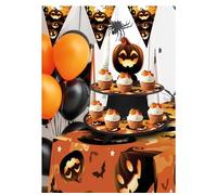 FIESTAS GUIRCA | Bandeja de 3 Pisos Calabaza (40x30 cm) - Decoración de Mesa para Fiestas de Halloween Terroríficas - Ideal para Celebraciones de Miedo - Naranja Negro