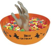 FIESTAS GUIRCA | Bol con Mano Reutilizable (25 cm) - Decoración de Mesa para Fiestas de Halloween y Celebraciones - Para Ambientes Terroríficos y Escenarios de Miedo - Naranja