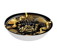 FIESTAS GUIRCA | Bol Decorativo Fiesta Año Nuevo - 32 cm - Negro y Dorado | Mensaje Festivo | PVC Reutilizable | 32 cm Diámetro | Interior Decorado | Centro de Mesa | Nochevieja