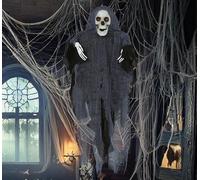 FIESTAS GUIRCA | Colgante Esqueleto con Túnica (40 cm) - Decoración de Halloween para Fiestas de Terror y Celebraciones - Ideal para Ambientes Espeluznantes y Escenarios de Miedo - Gris Negro