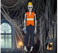 FIESTAS GUIRCA | Colgante Esqueleto Obrero (40 cm) - Decoración de Halloween para Fiestas de Esqueletos y Obreros - Ideal para Celebraciones Temáticas y Eventos de Fontaneros - Naranja Azul