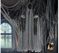 FIESTAS GUIRCA | Colgante Fantasma con Túnica (50 cm) - Decoración de Halloween para Fiestas de Fantasmas y Celebraciones Espeluznantes - Ideal para Ambientes Sobrenaturales y Terroríficos - Gris