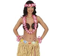 FIESTAS GUIRCA | Conjunto Hawaiano 4 Piezas Rojo - Set de Accesorios para Fiestas de Verano y Graduación - Ideal para Celebraciones Hawaianas y Temáticas - Mujer Adulta - Rojo