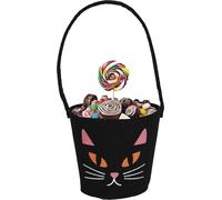 FIESTAS GUIRCA | Cubo de Fieltro de Gato (13x10 cm) - Accesorio para Truco o Trato y Decoración de Halloween - Ideal para Fiestas de Disfraces y Celebraciones - Gata, Murciélago - Negro