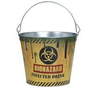 FIESTAS GUIRCA | Cubo Metálico Biozard Reutilizable (19x23 cm) - Decoración de Mesa para Fiestas de Halloween - Ideal para Temáticas Terroríficas - Amarillo