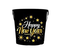 FIESTAS GUIRCA | Cubo Metálico Happy New Year Reutilizable (19x23 cm) - Decoración de Mesa para Fiestas de Año Nuevo - Ideal para Festividades - Negro