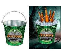 FIESTAS GUIRCA | Cubo Metálico Potions Reutilizable (19x23 cm) - Decoración de Mesa para Fiestas de Halloween Terroríficas - Ideal para Temáticas de Miedo - Verde