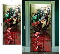 FIESTAS GUIRCA | Decoración de Puerta Asesino Sierra Eléctrica (80x180 cm) - Adorno para Pared, Puerta y Ventana - Ideal para Fiestas de Halloween y Celebraciones Terroríficas - Multicolor
